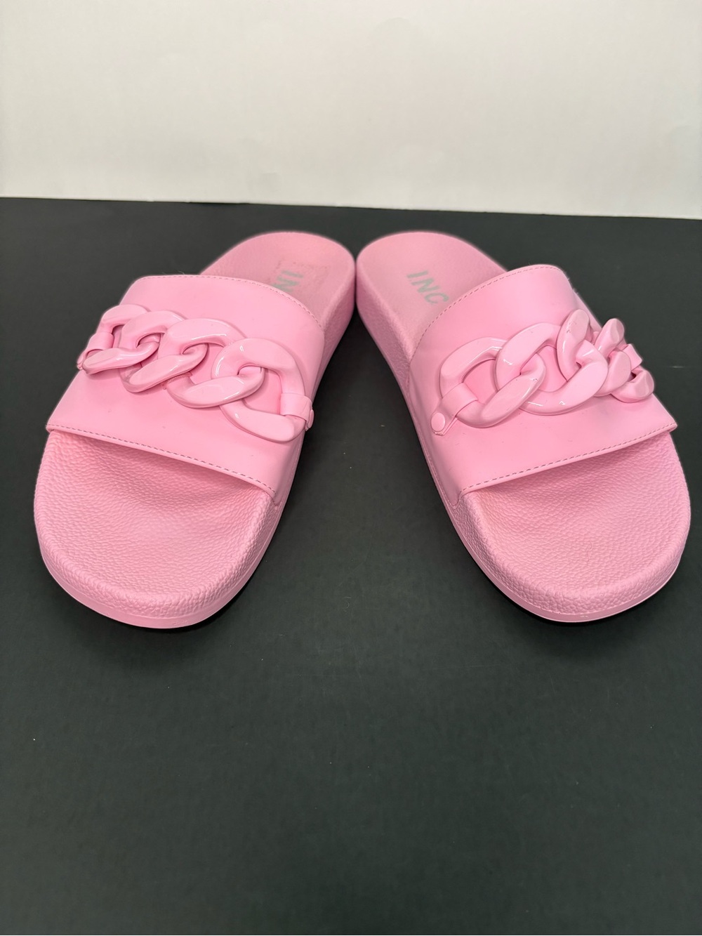 INC Pink Peymin Chain Slide Sandals Foam Pool Slides Size 8